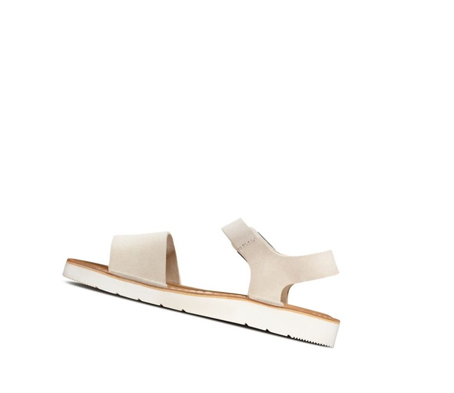 Clarks Lunan Riemen. Wildleder Flache Sandalen Damen Weiß | FERM47160