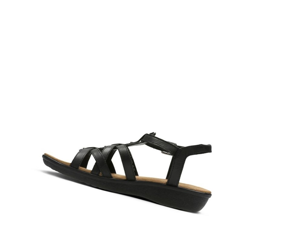 Clarks Manilla Bonita Leder Flache Sandalen Damen Schwarz | KMCR83209