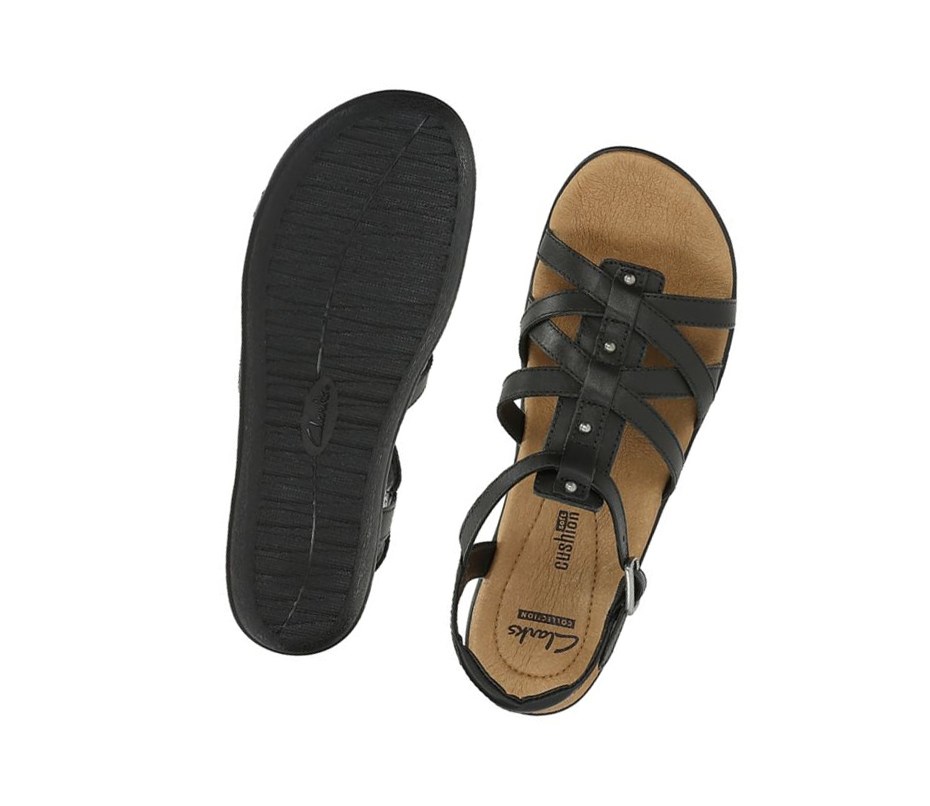 Clarks Manilla Bonita Leder Flache Sandalen Damen Schwarz | KMCR83209