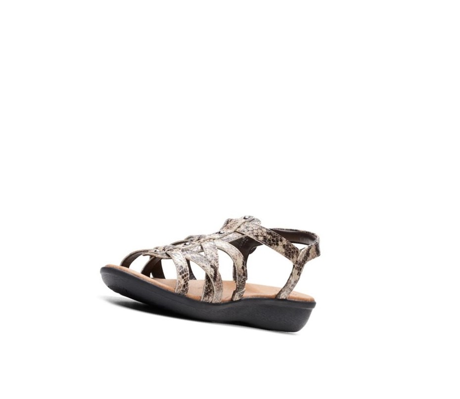 Clarks Manilla Bonita Synthetik Flache Sandalen Damen Beige Schlangenoptik | CSNF68972