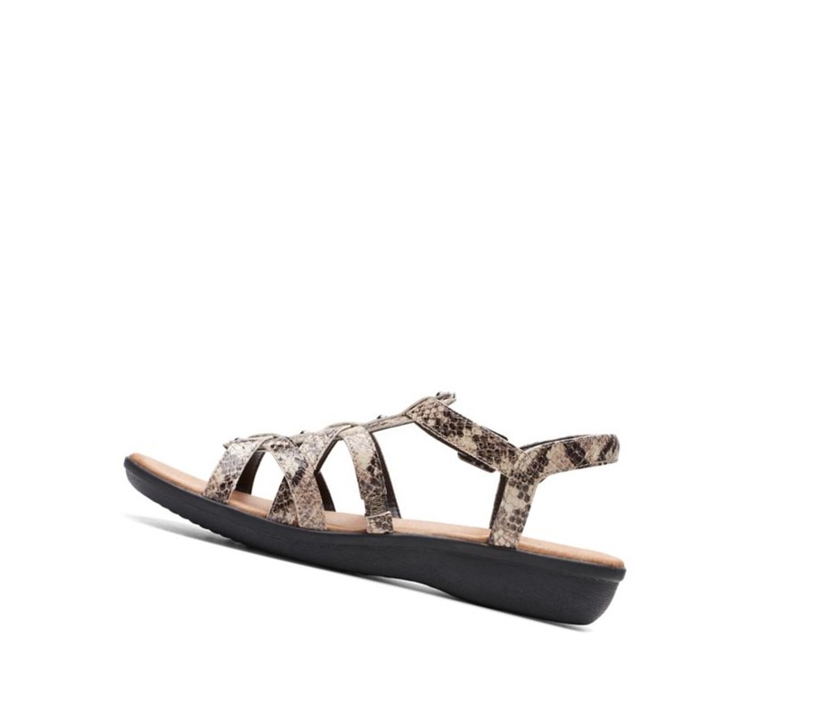 Clarks Manilla Bonita Synthetik Flache Sandalen Damen Beige Schlangenoptik | CSNF68972