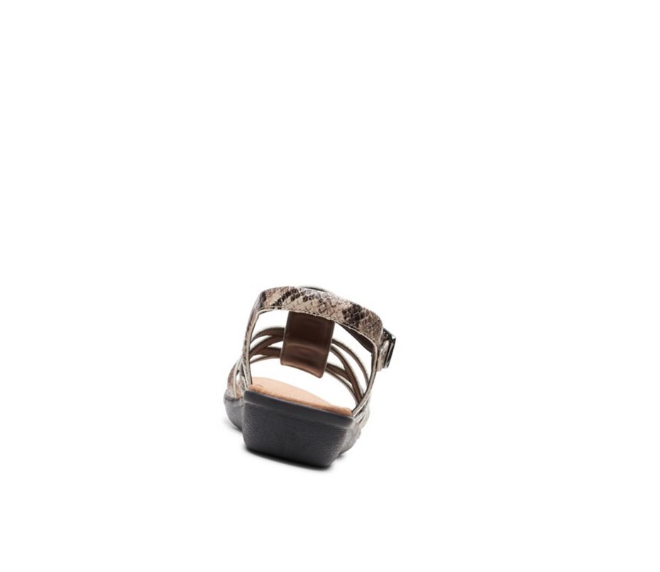 Clarks Manilla Bonita Synthetik Flache Sandalen Damen Beige Schlangenoptik | CSNF68972