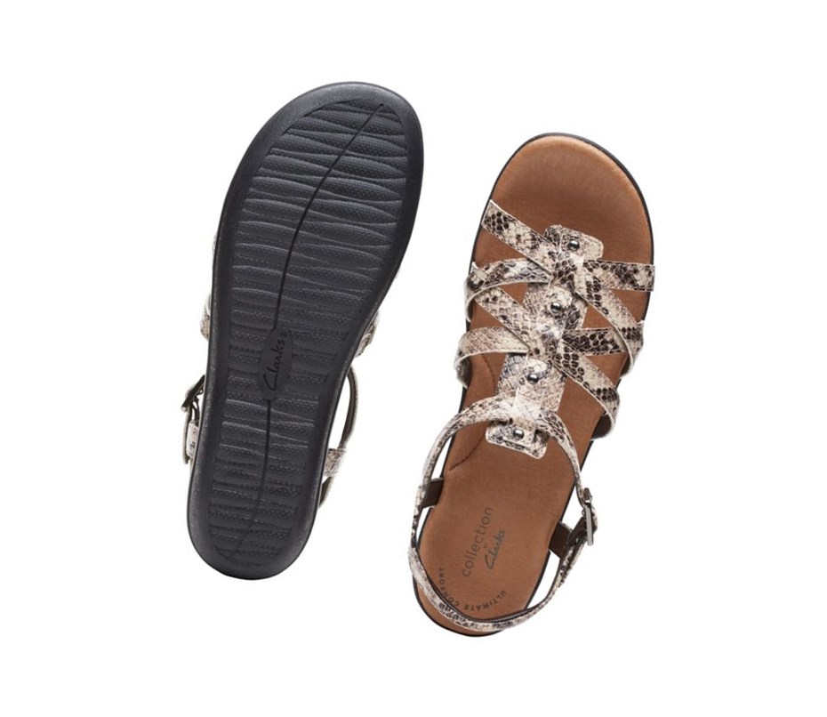 Clarks Manilla Bonita Synthetik Flache Sandalen Damen Beige Schlangenoptik | CSNF68972