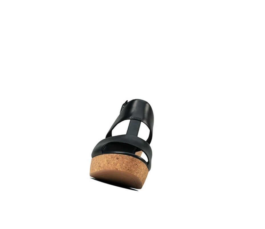 Clarks Maritsa Glad Leder Keilabsatz Sandalen Damen Schwarz | HOGR69081