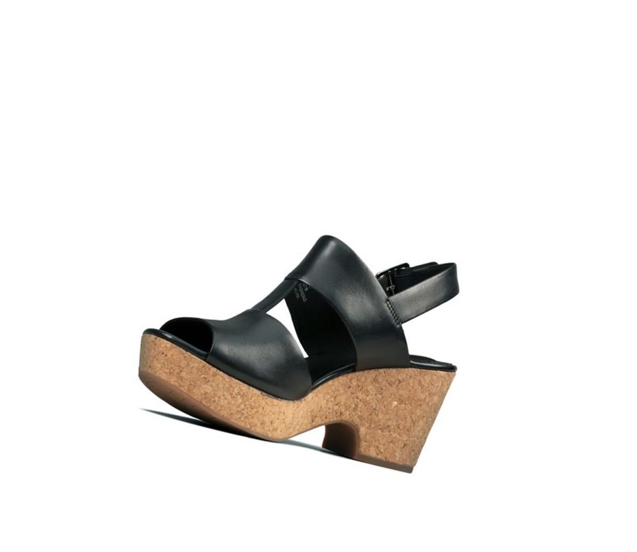 Clarks Maritsa Glad Leder Keilabsatz Sandalen Damen Schwarz | HOGR69081