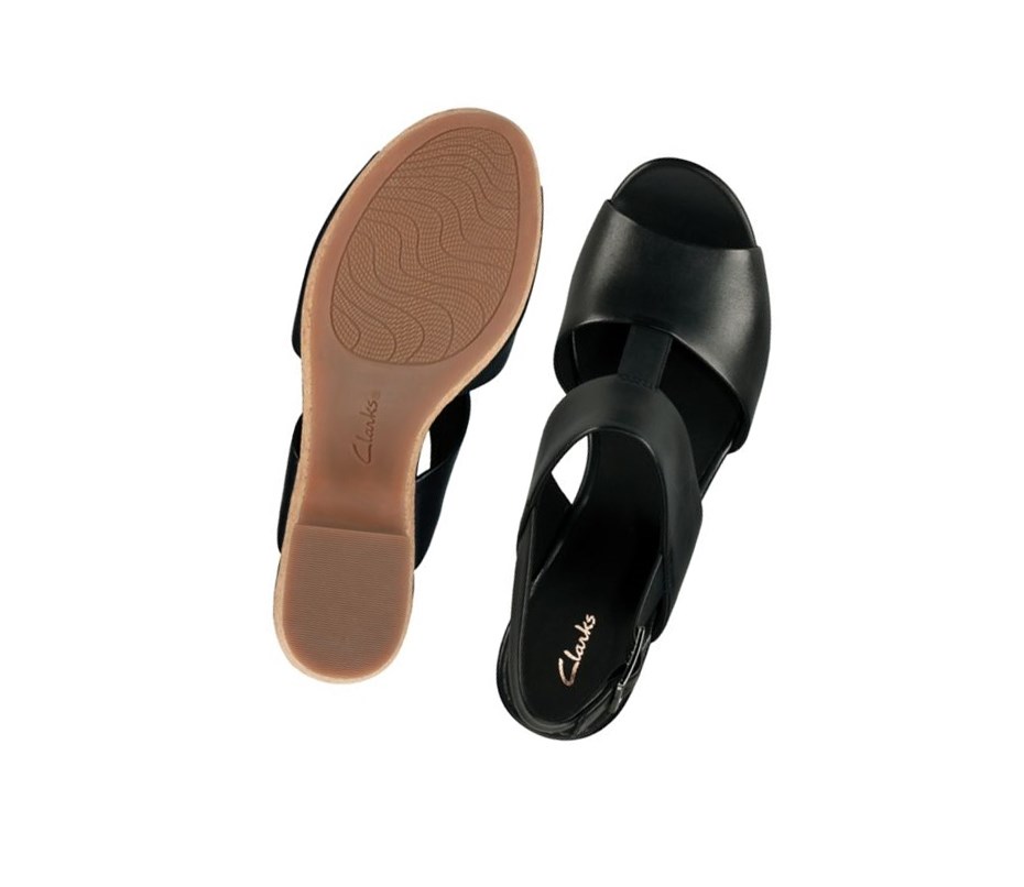 Clarks Maritsa Glad Leder Keilabsatz Sandalen Damen Schwarz | HOGR69081