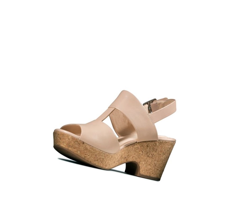 Clarks Maritsa Glad Leder Keilabsatz Sandalen Damen Hautfarbe | QLXZ76405