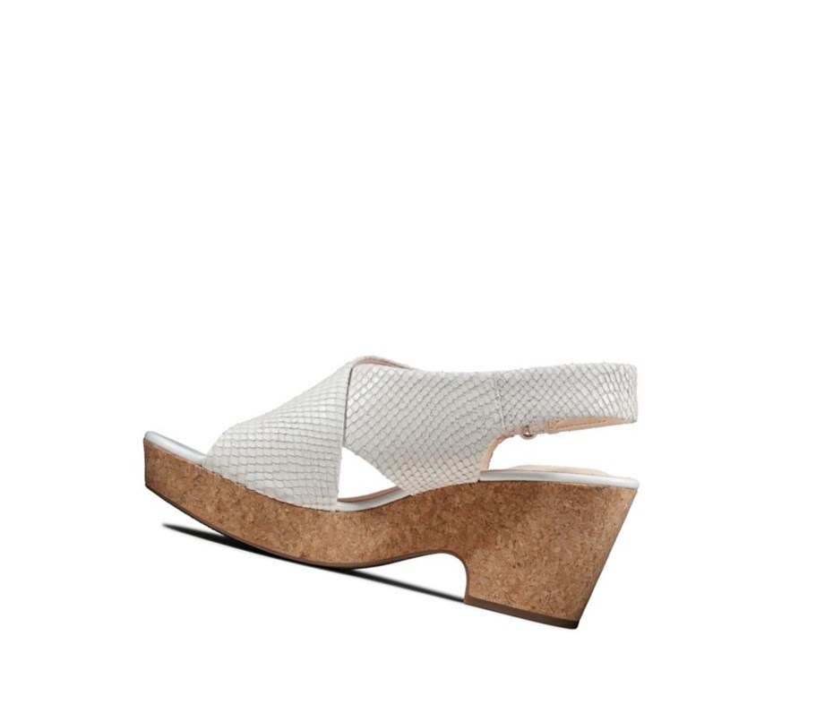 Clarks Maritsa Lara Leder Keilabsatz Sandalen Damen Weiß Schlangenoptik | IRQS42937