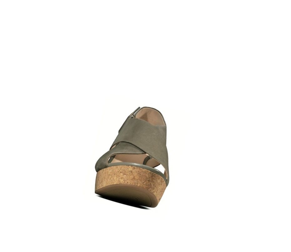 Clarks Maritsa Lara Nubuck Keilabsatz Sandalen Damen Olivgrün | CLFT70365
