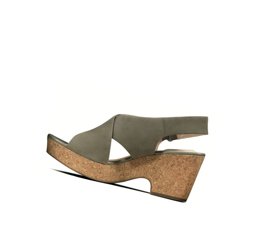 Clarks Maritsa Lara Nubuck Keilabsatz Sandalen Damen Olivgrün | CLFT70365