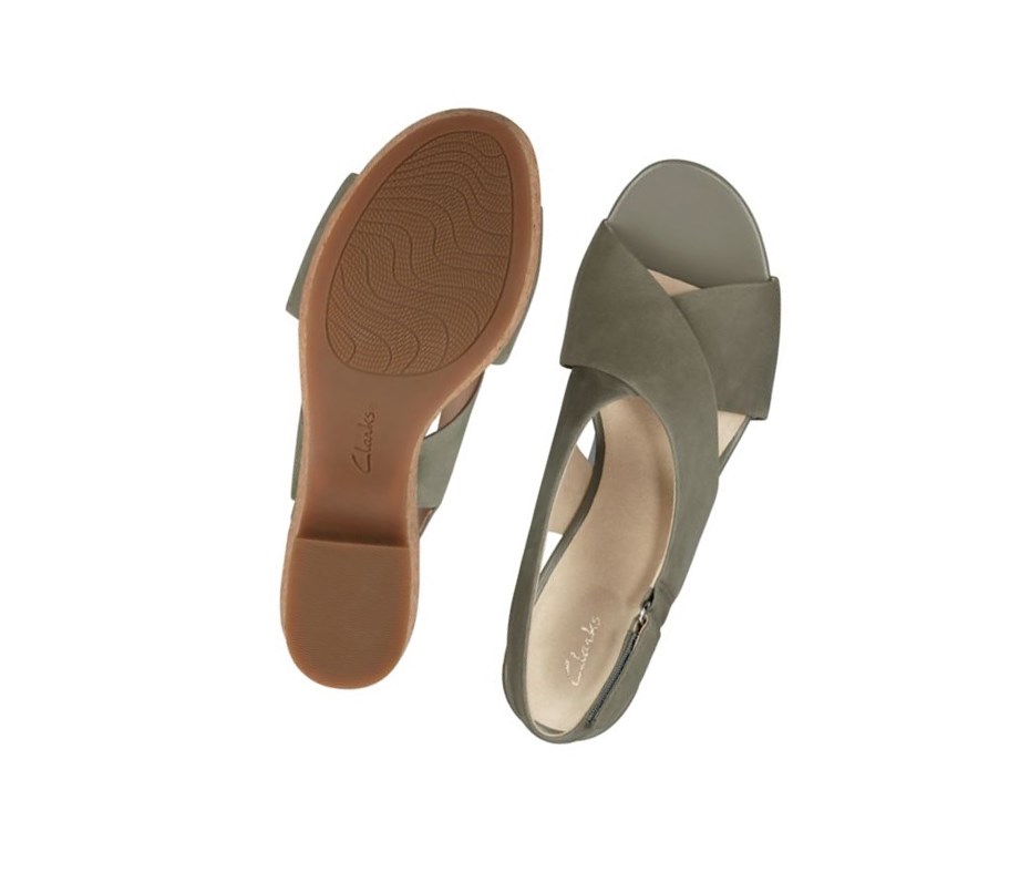 Clarks Maritsa Lara Nubuck Keilabsatz Sandalen Damen Olivgrün | CLFT70365