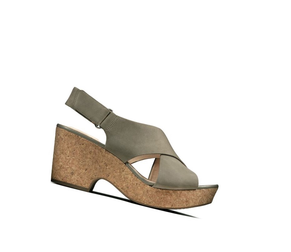 Clarks Maritsa Lara Nubuck Sandalen Absatz Damen Olivgrün | BENP83015