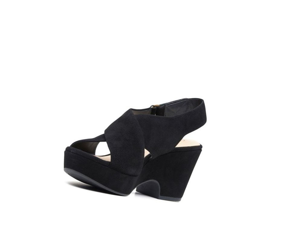 Clarks Maritsa Lara Wildleder Keilabsatz Sandalen Damen Schwarz | NCMO41896