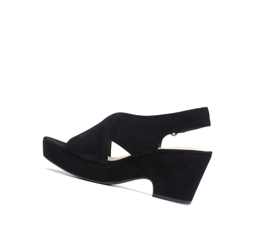 Clarks Maritsa Lara Wildleder Keilabsatz Sandalen Damen Schwarz | NCMO41896