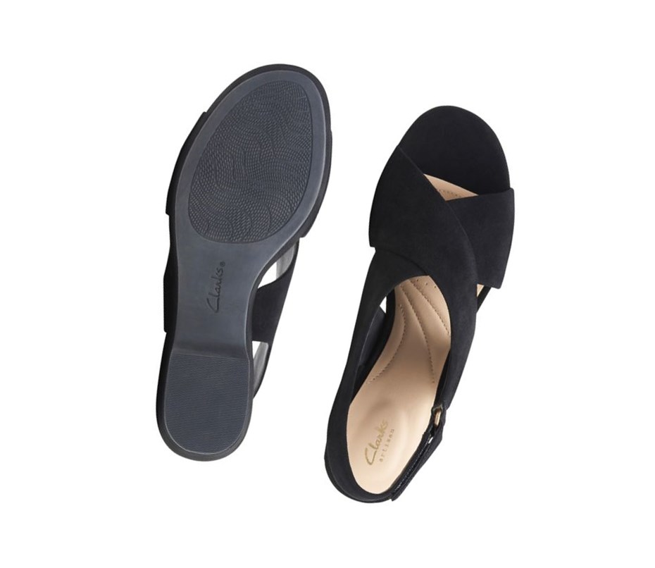 Clarks Maritsa Lara Wildleder Keilabsatz Sandalen Damen Schwarz | NCMO41896