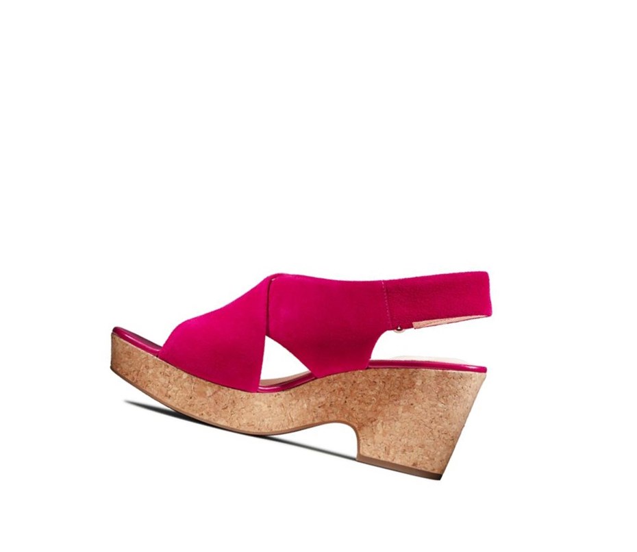 Clarks Maritsa Lara Wildleder Keilabsatz Sandalen Damen Fuchsie | XCZT15473