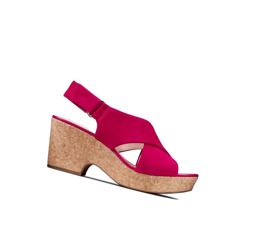 Clarks Maritsa Lara Wildleder Keilabsatz Sandalen Damen Fuchsie | XCZT15473