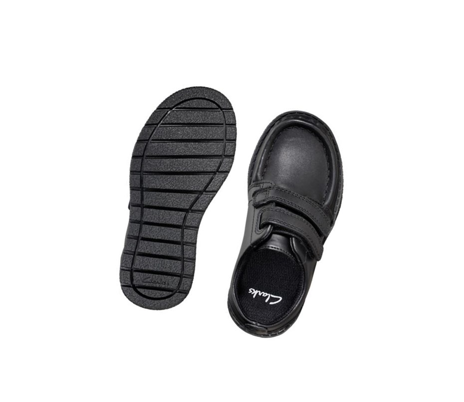 Clarks Mendip Bright Leder Schulschuhe Jungen Schwarz | NBKR18250