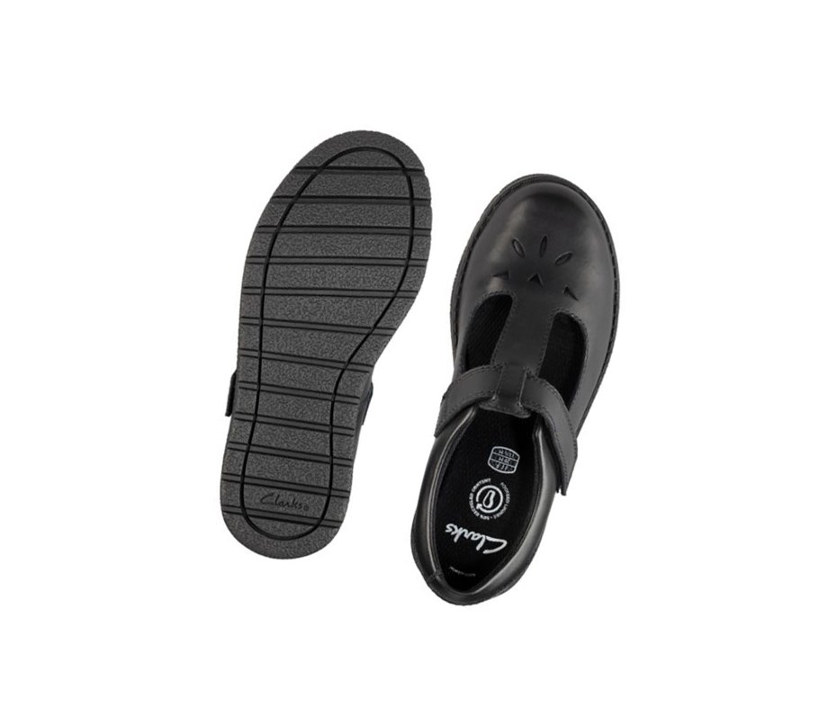 Clarks Mendip Joy Leder Schulschuhe Mädchen Schwarz | CINR87164