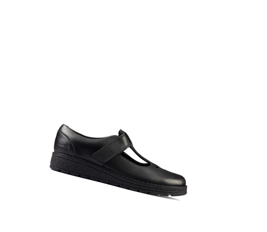 Clarks Mendip Joy Leder Schulschuhe Mädchen Schwarz | CINR87164