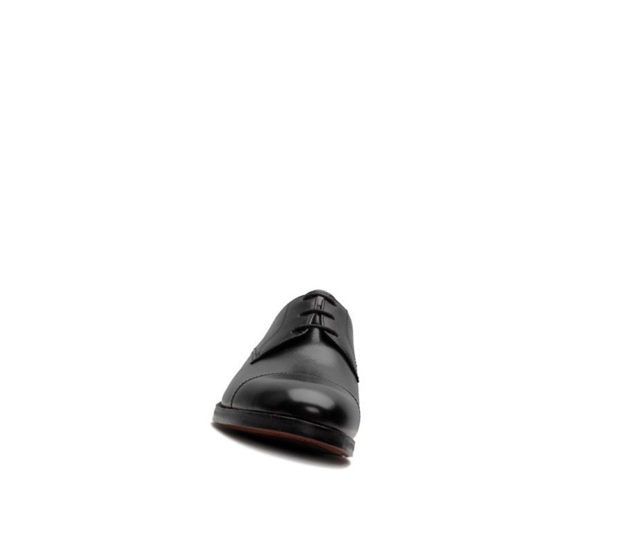 Clarks Oliver Cap Leder Weite Fit Lederschuhe Herren Schwarz | VKXM68175