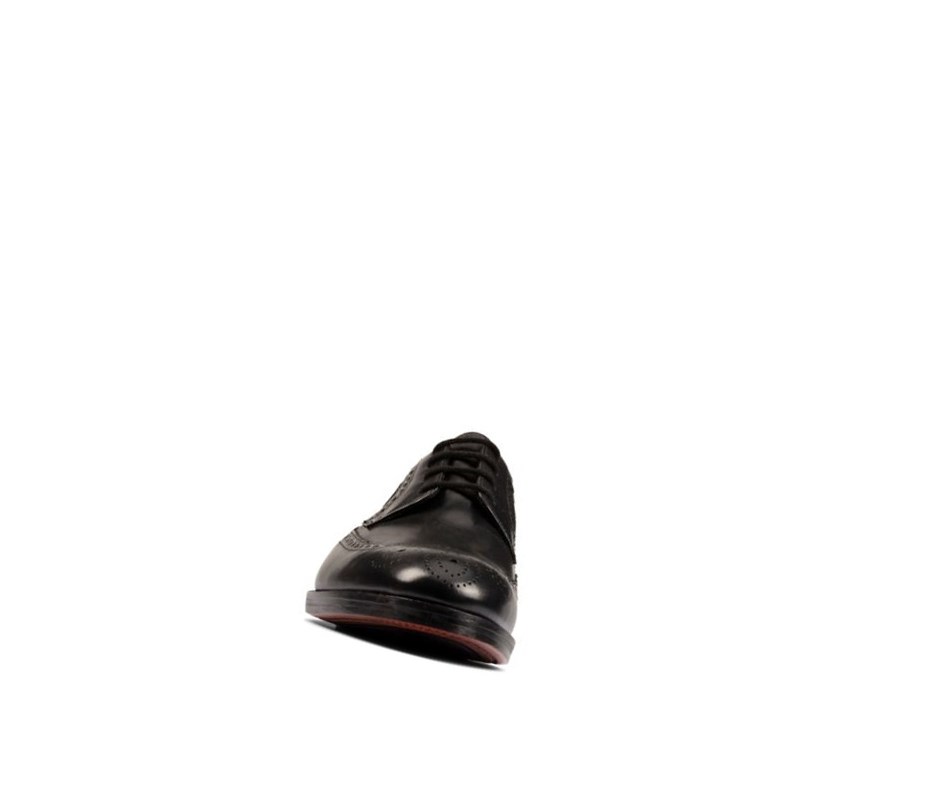 Clarks Oliver Wing Leder Weite Fit Lederschuhe Herren Schwarz | MWBF91507