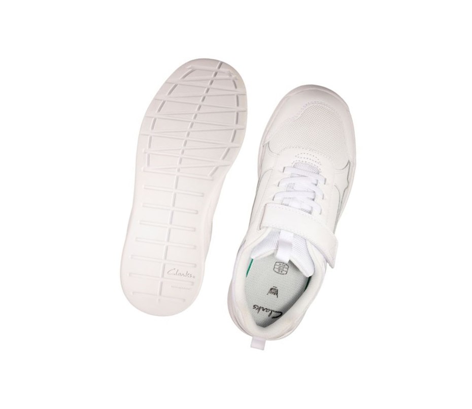 Clarks Orbit Sprint Leder Sneakers Mädchen Weiß | TRSH81469