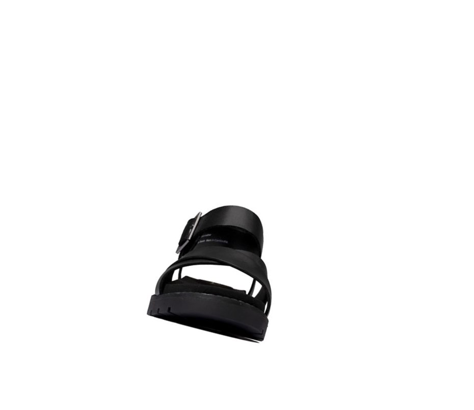 Clarks Orinoco Riemen Leder Flache Sandalen Damen Schwarz | IKWP13097