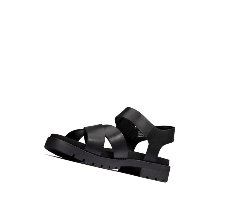 Clarks Orinoco Riemen Leder Flache Sandalen Damen Schwarz | IKWP13097