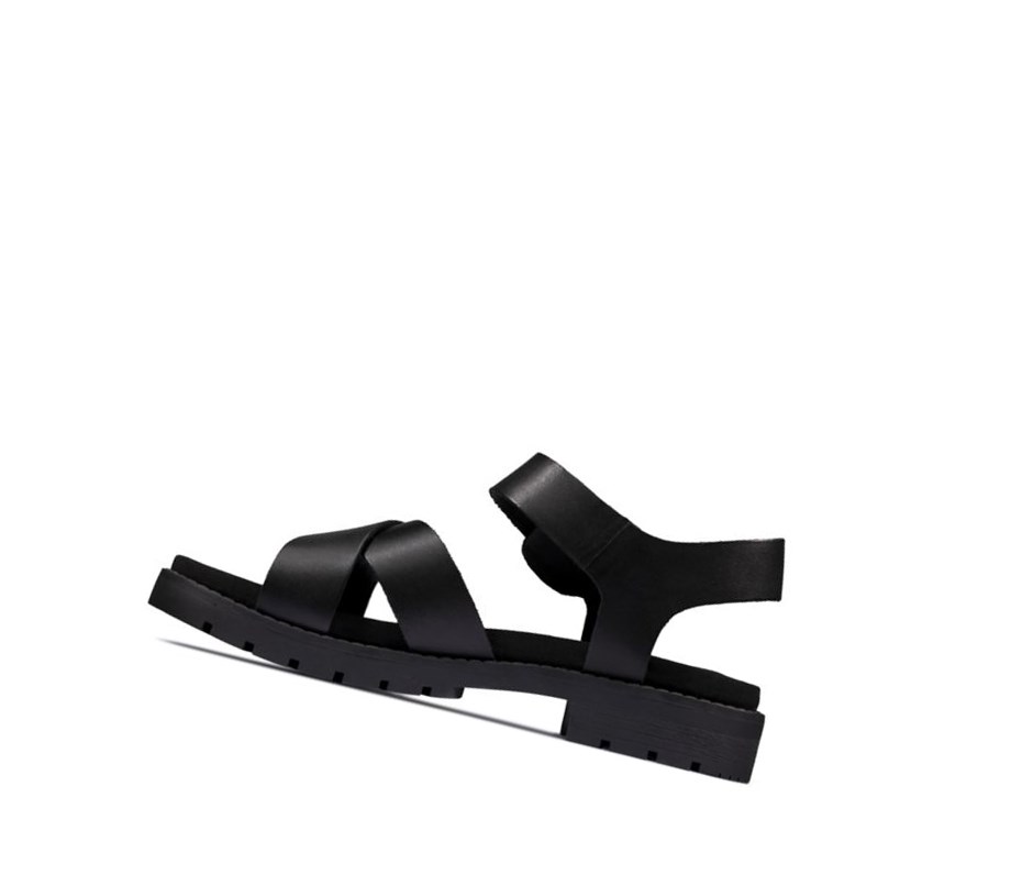 Clarks Orinoco Riemen Leder Flache Sandalen Damen Schwarz | IKWP13097