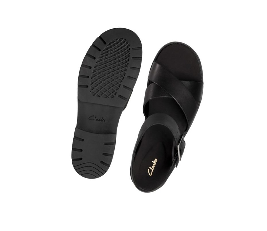 Clarks Orinoco Riemen Leder Flache Sandalen Damen Schwarz | IKWP13097