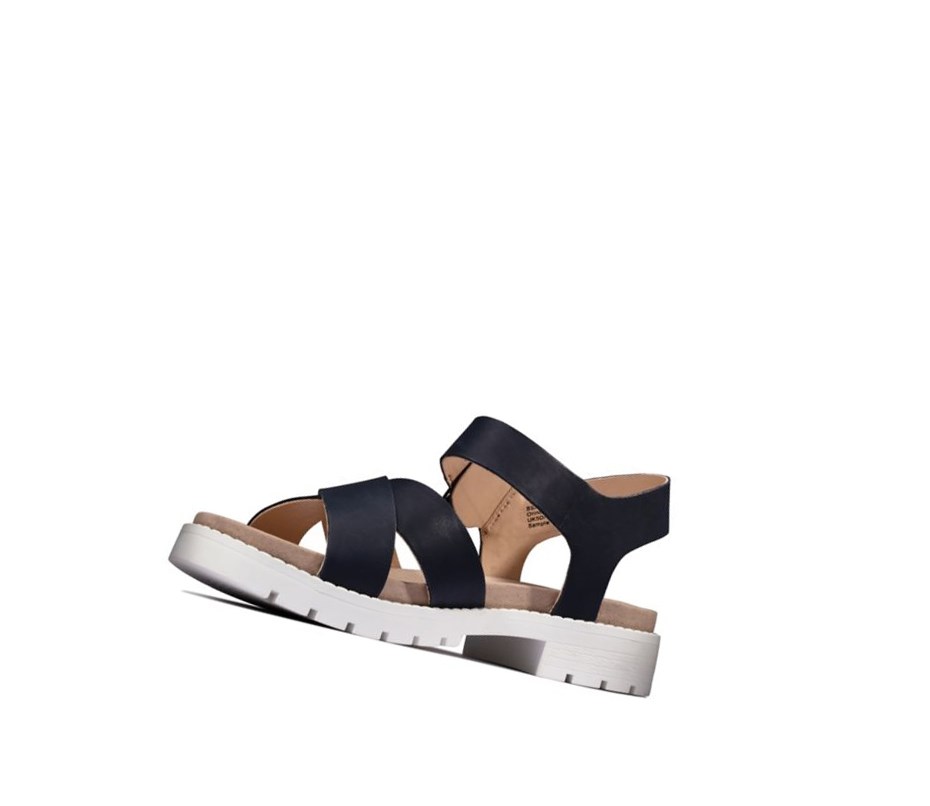 Clarks Orinoco Riemen Leder Flache Sandalen Damen Navy | TSQF47396