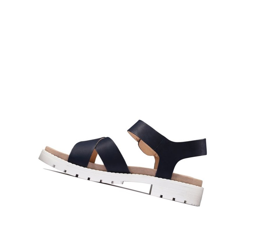 Clarks Orinoco Riemen Leder Flache Sandalen Damen Navy | TSQF47396