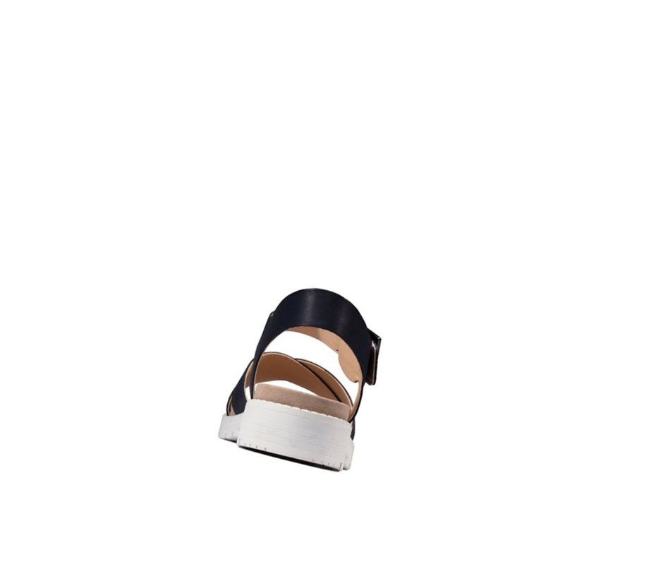 Clarks Orinoco Riemen Leder Flache Sandalen Damen Navy | TSQF47396
