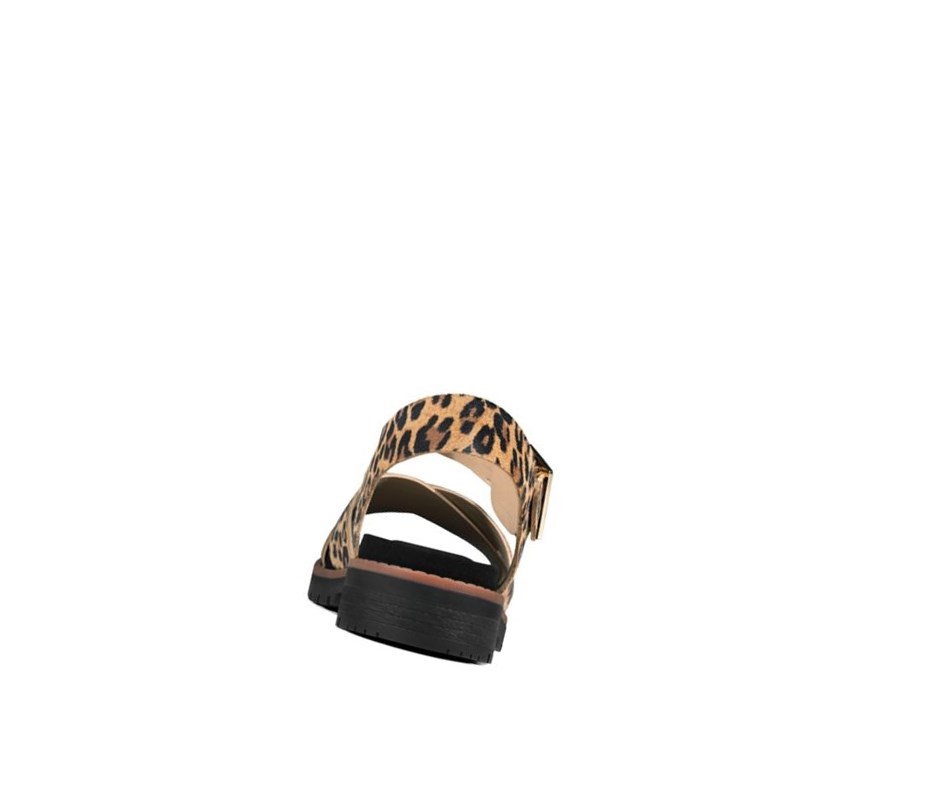 Clarks Orinoco Riemen Print Leder Flache Sandalen Damen Leopard | IWEL05149