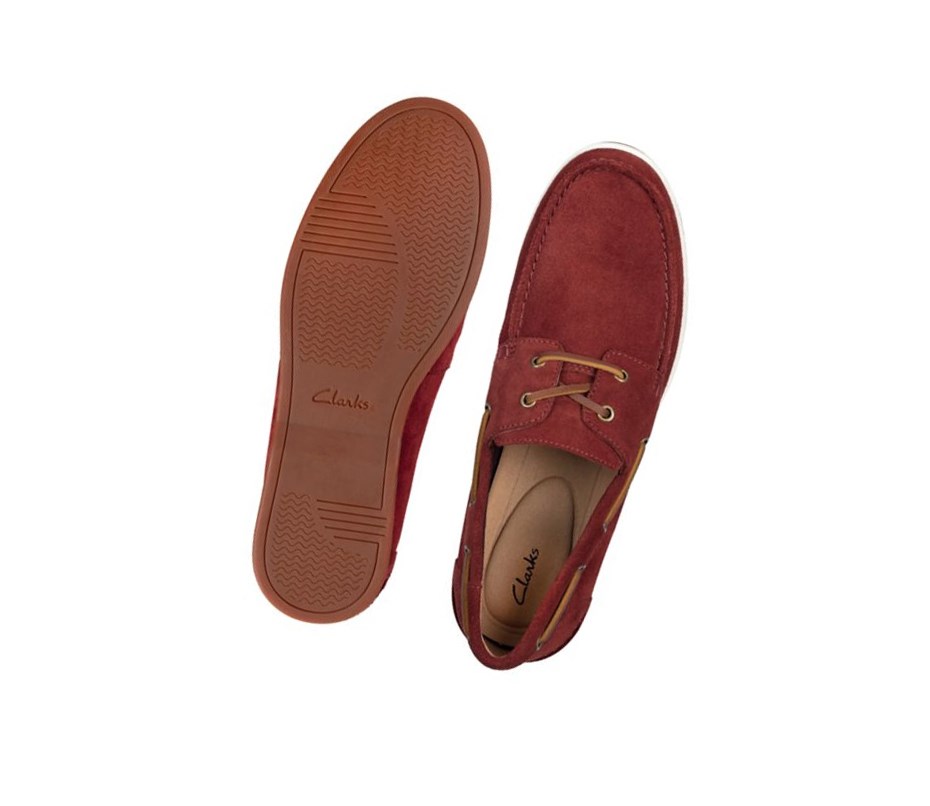 Clarks Pickwell Sail Wildleder Bootsschuhe Herren Rot | QBOZ47938