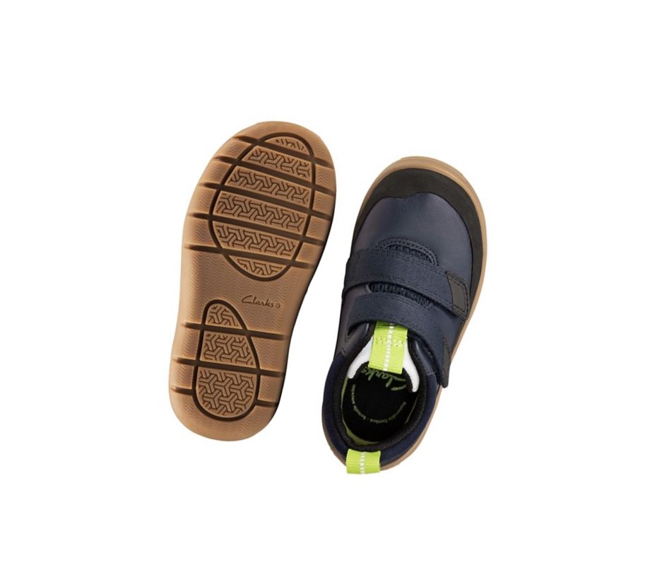 Clarks Play Hike Leder Lässige Turnschuhe Jungen Navy | EACN31845
