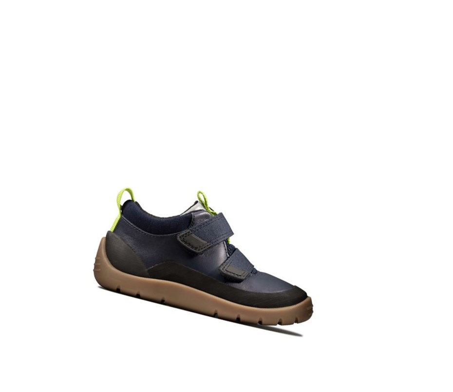 Clarks Play Hike Leder Lässige Turnschuhe Jungen Navy | EACN31845