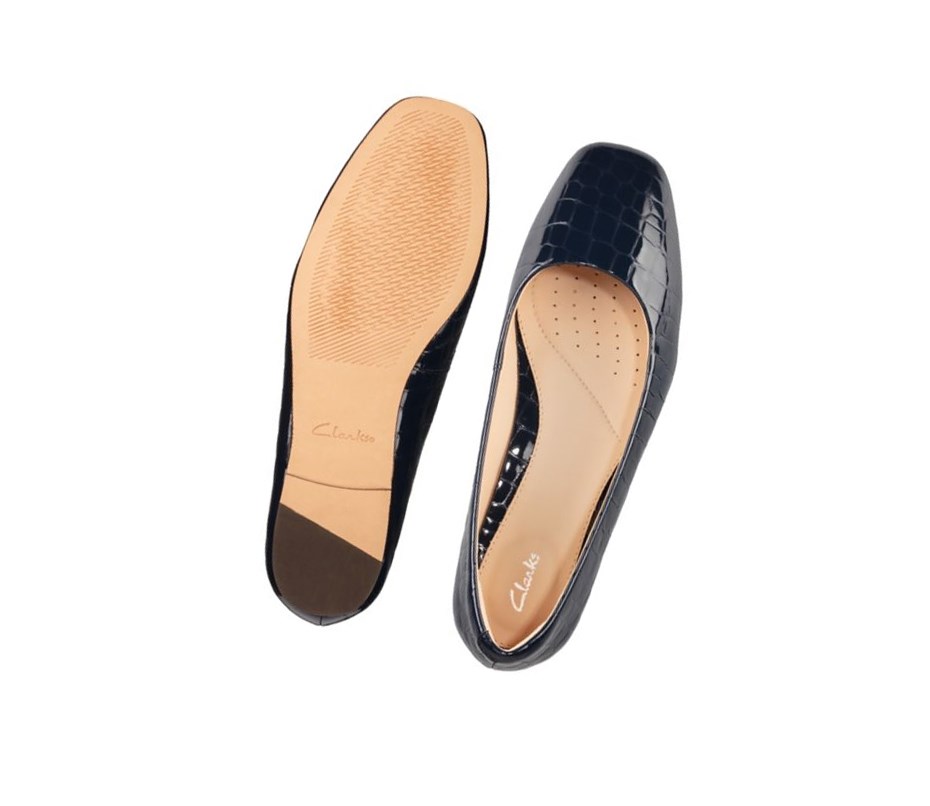 Clarks Pure 2 Croc Leder Ballerinas Damen Navy | NIQY95724