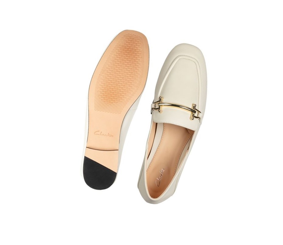 Clarks Pure 2 Leder Flache Schuhe Damen Weiß | ZUNK74501
