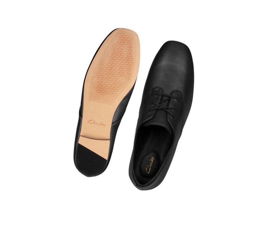 Clarks Pure 2 Spitze Leder Flache Schuhe Damen Schwarz | KTVC36082