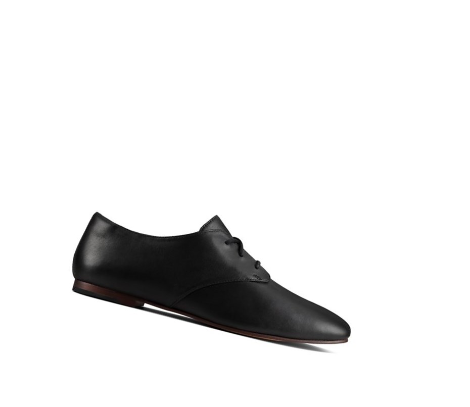 Clarks Pure 2 Spitze Leder Flache Schuhe Damen Schwarz | KTVC36082