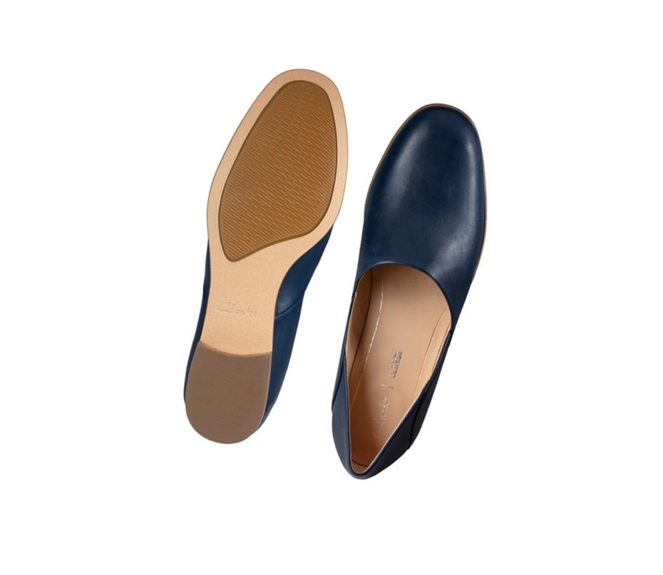 Clarks Pure Tone Leder Slip On Schuhe Damen Navy | UBMC57613
