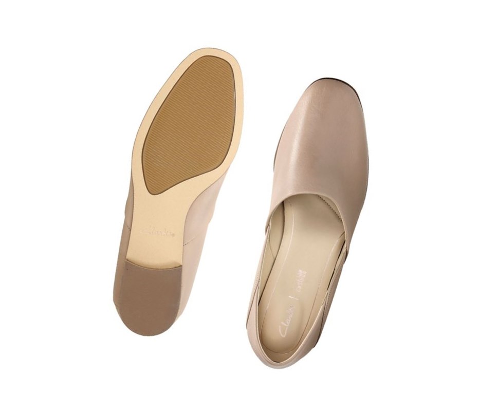 Clarks Pure Tone Leder Weite Fit Slip On Schuhe Damen Hautfarbe | JBQG97413