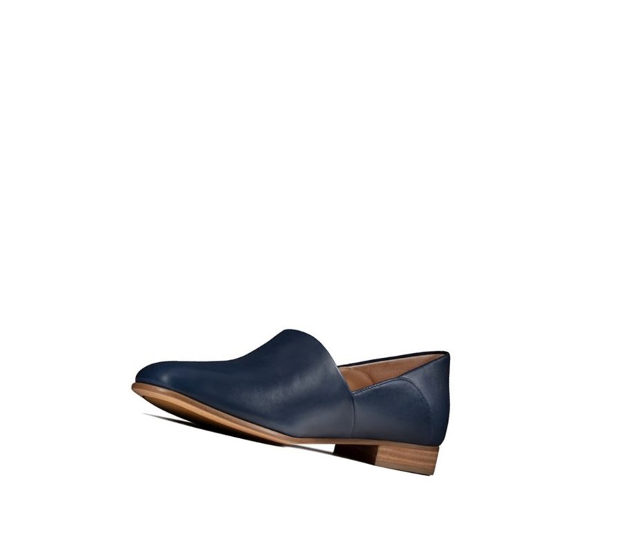 Clarks Pure Tone Leder Weite Fit Slip On Schuhe Damen Navy | NSIJ06713