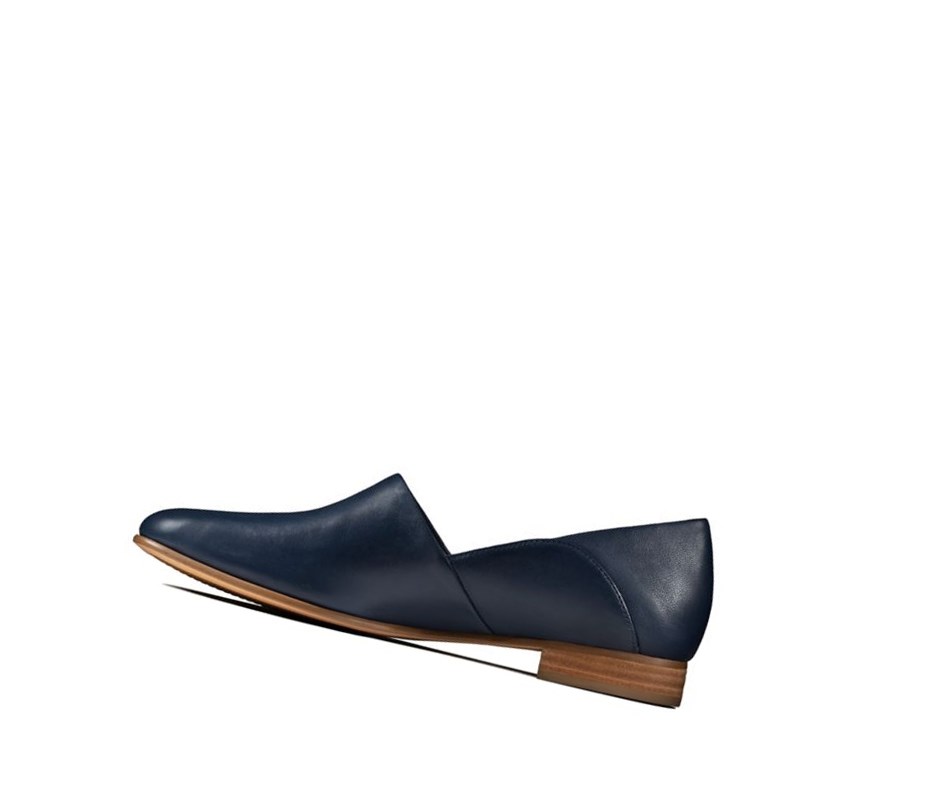 Clarks Pure Tone Leder Weite Fit Slip On Schuhe Damen Navy | NSIJ06713
