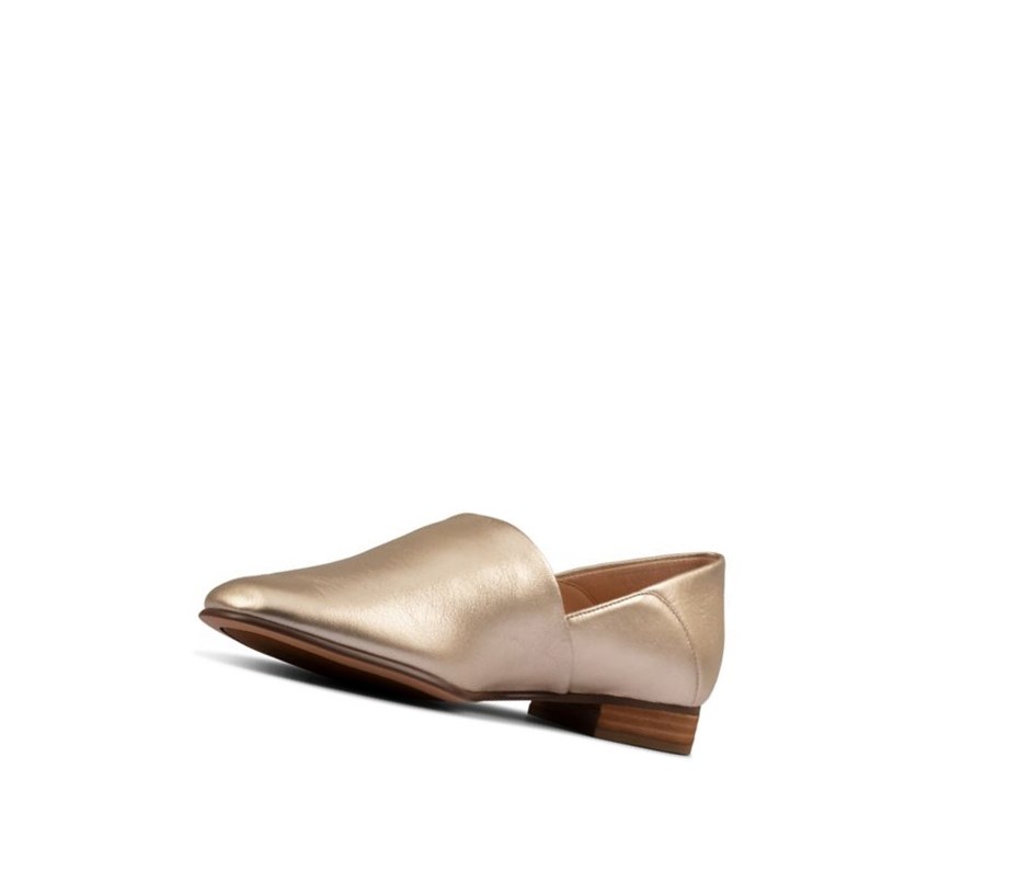 Clarks Pure Tone Leder Weite Fit Slip On Schuhe Damen Gold Metal | PRCA67945