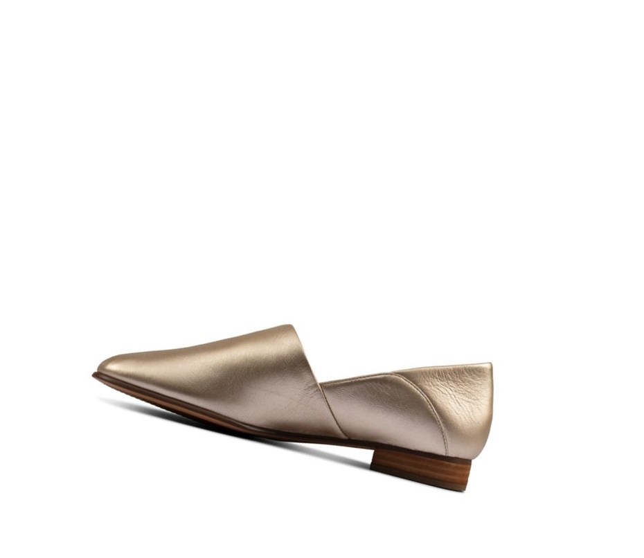Clarks Pure Tone Leder Weite Fit Slip On Schuhe Damen Gold Metal | PRCA67945