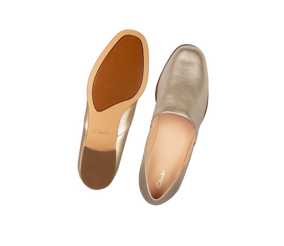 Clarks Pure Tone Leder Weite Fit Slip On Schuhe Damen Gold Metal | PRCA67945