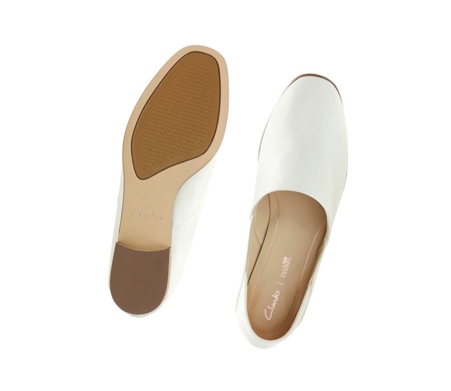 Clarks Pure Tone Leder Weite Fit Slip On Schuhe Damen Weiß | UAIC80421